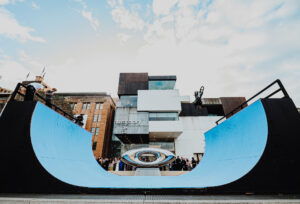 Vince Byron bmx trick on vert skate ramp at MCA Sydney Harbour.