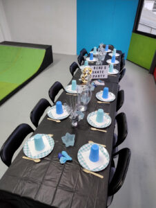 Table set up for a birthday party.