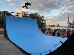 Vince Byron BMX trick on Vert Skate Ramp, Sydney harbour.