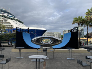 Vert skate ramp with cruiseliner in background Sydney.